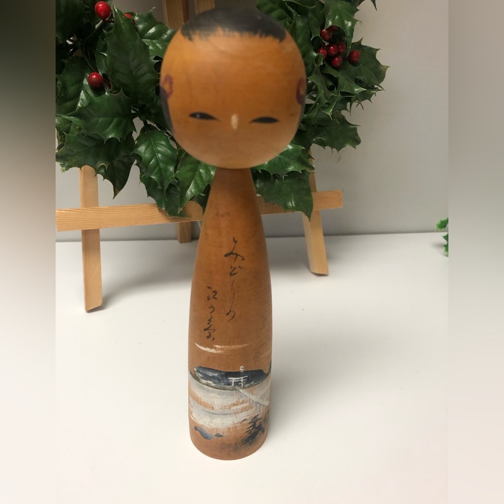 Vintage Signed Bobble Head style Kokeshi Doll 8” Tall Great Condition